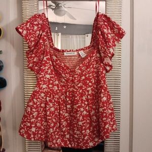 💜 3/$15💜Midnight Sky Red and White Floral Baby Doll Blouse, Medium💜